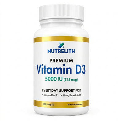 Nutrelith Vitamin D3 5000 IU (125 mcg) - Daily Dietary Supplement - 120 Softgels