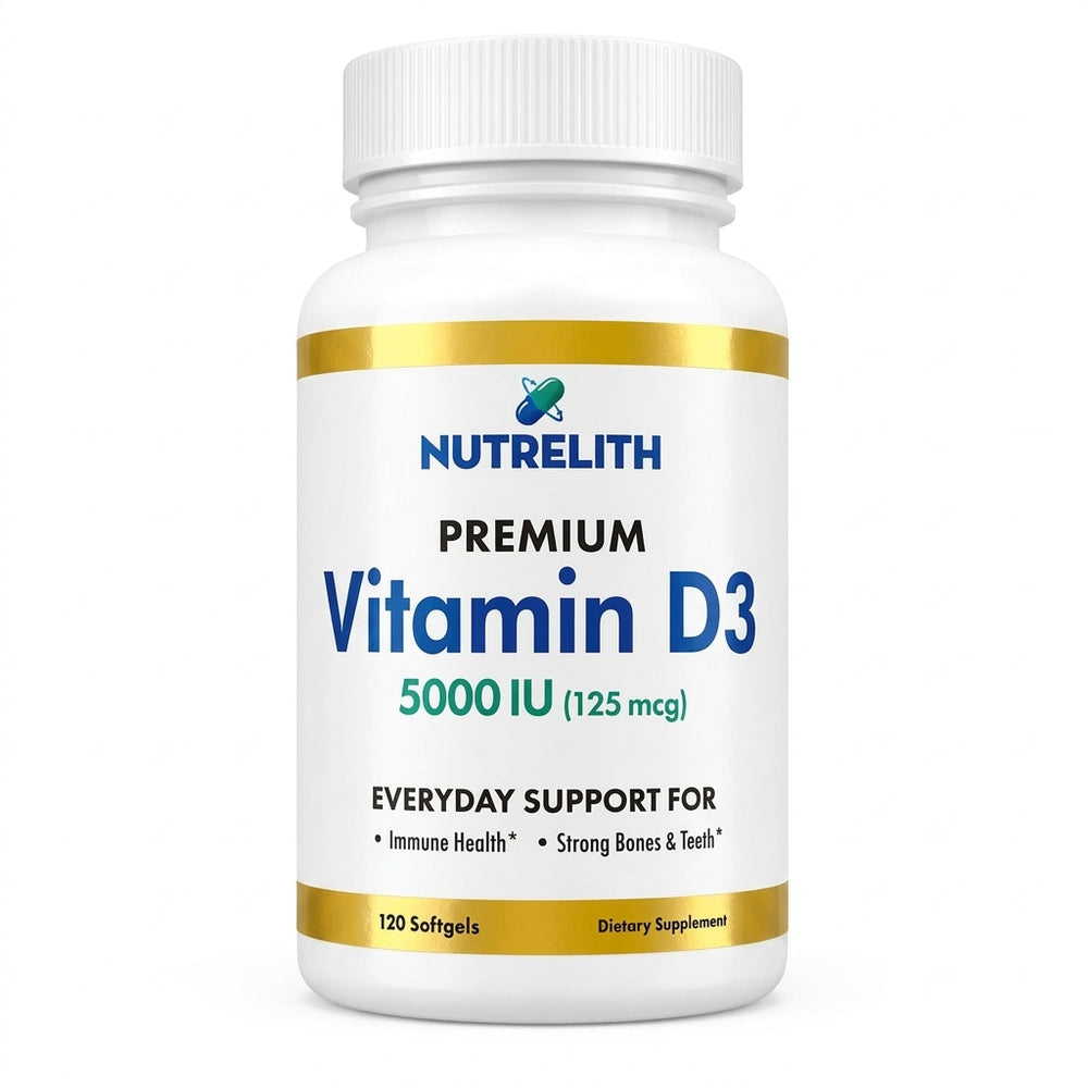 Nutrelith Vitamin D3 5000 IU (125 mcg) - Daily Dietary Supplement - 120 Softgels