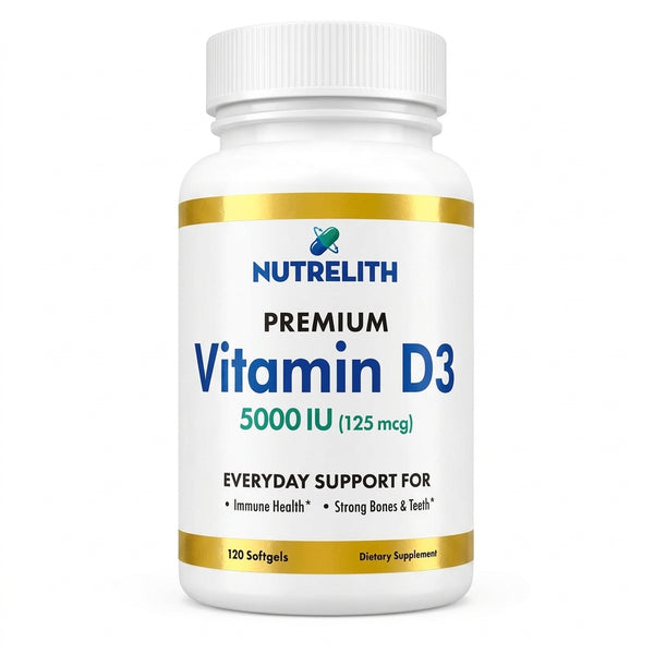 Nutrelith Vitamin D3 5000 IU (125 mcg) - Daily Dietary Supplement - 120 Softgels