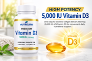 Nutrelith Vitamin D3 5000 IU (125 mcg) - Daily Dietary Supplement - 120 Softgels