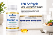 Nutrelith Vitamin D3 5000 IU (125 mcg) - Daily Dietary Supplement - 120 Softgels